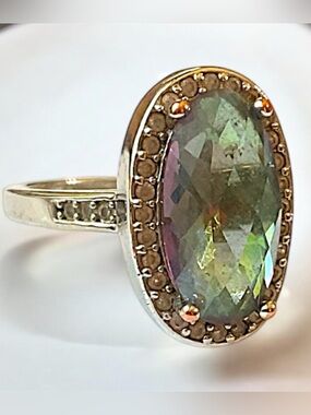 Vintage Sterling Silver Lab Synthetic Watermelon Tourmaline Ring Size 7.75